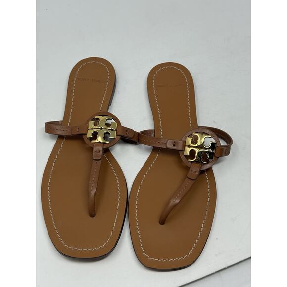 Tory Burch sandals mini Miller light brown with gold logo 9.5 - Picture 1 of 8